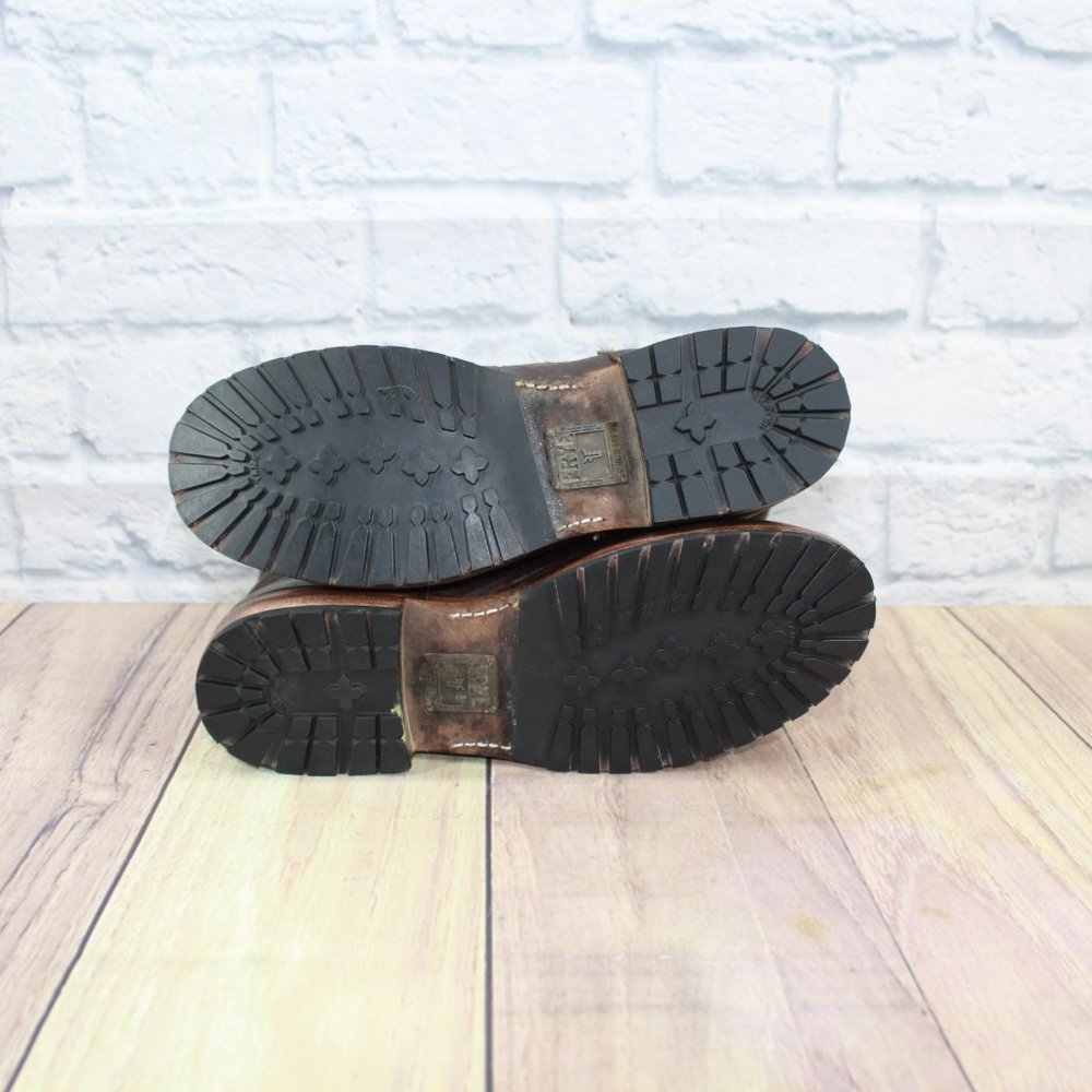 FRYE Brown Distressed Leather Buckle Strap Pull On Boots Size 7.5 D - Picture 9 of 9